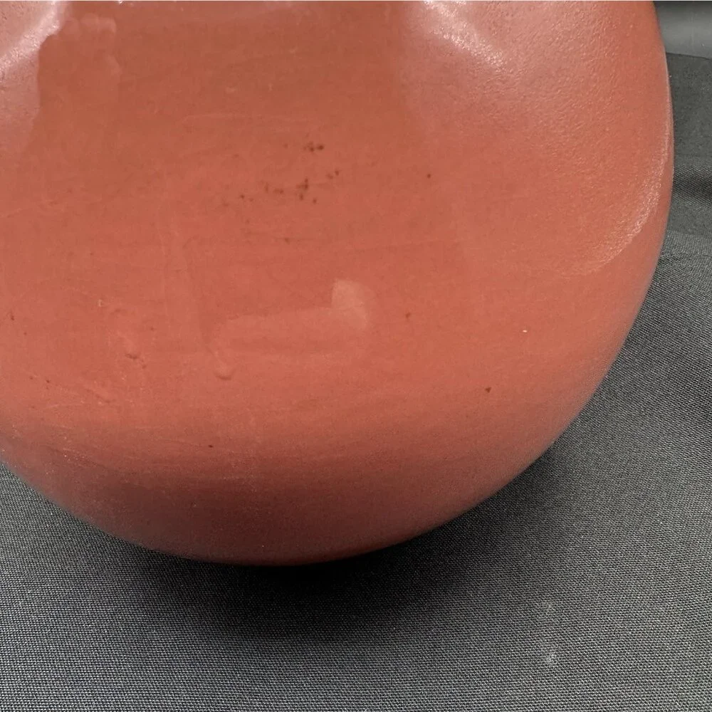 Vintage Coral Orange Orb Vase Glossy Ceramic Globe Bud Vase Retro 1980s 5.75